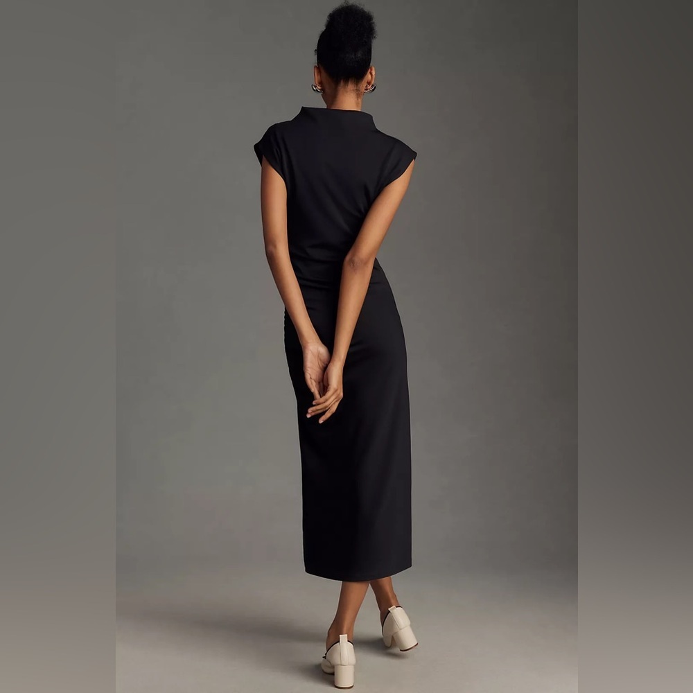 NEW! Anthropologie The Maya Ruched Cowl-Neck Dress in Black - Size XS 🎡 - Picture 3 of 10